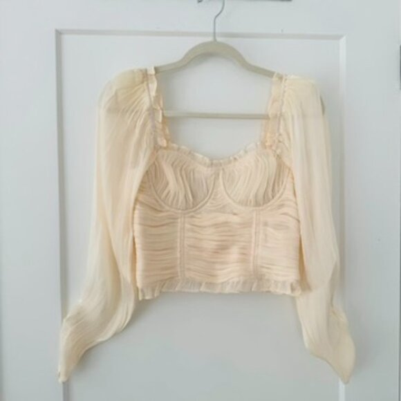 NWOT ASTR The Label JUNIE RUFFLE SQUARE NECK LONG SLEEVE TOP, S, Champagne - Picture 10 of 14